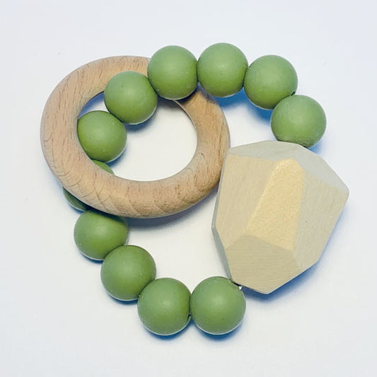 Sugar + Maple Silicone with Beechwood Teether - Gem Moss