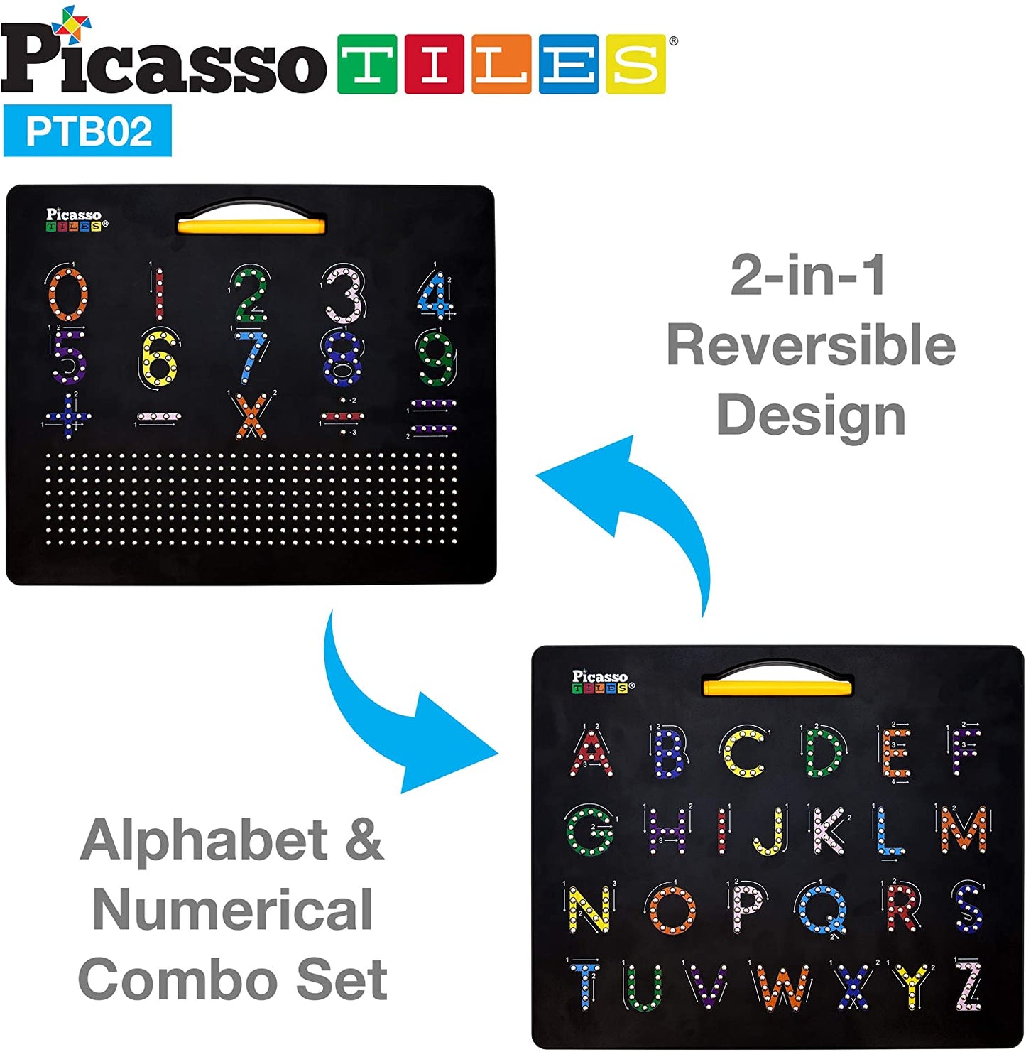 PicassoTiles 2-in-1 Double Sided Magnetic Drawing Board ABC + Number