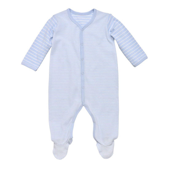 Under The Nile Organic Cotton Snap Front Footie with Mitts - Blue Stripe_thumb1