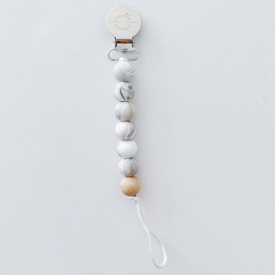 Sugar + Maple Wood Pacifier Clip - Marble Product
