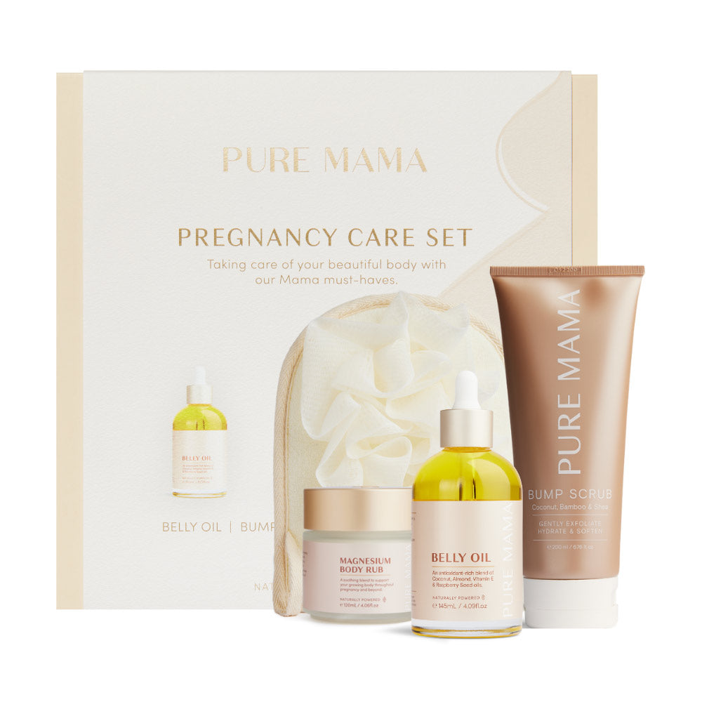 Pure Mama Pregnancy Care Set with FREE keepsake box and body scrub mit