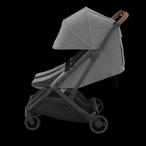 UPPAbaby Minu Duo Side-by-Side Compact Double Stroller in Greyson Profile View with Newborn Feature