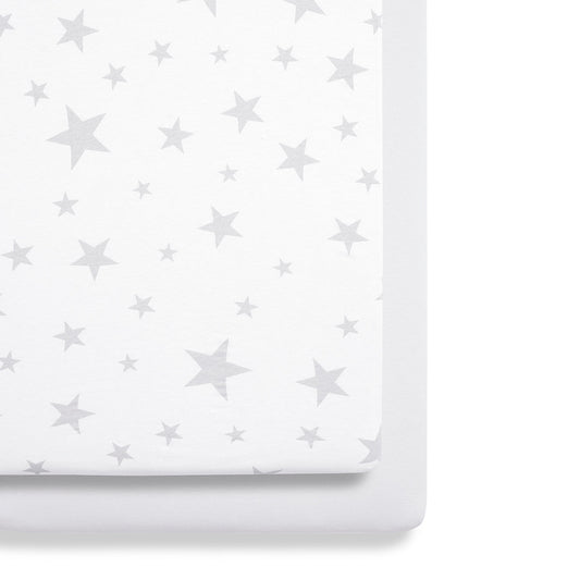 Snuz Twin Pack Sheets - Crib Grey Star