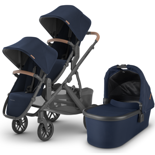 uppababy rumble seat blue melange UPPAbaby Vista V3 Double Stroller + Bassinet