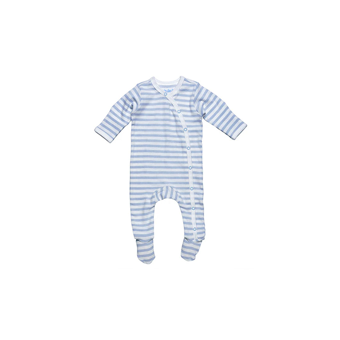 Under The Nile Side Snap Footie - Ice Blue/Off White Stripe-1