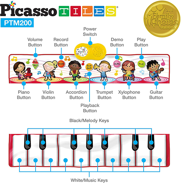 PicassoTiles PTM200 Portable Large Piano Keyboard