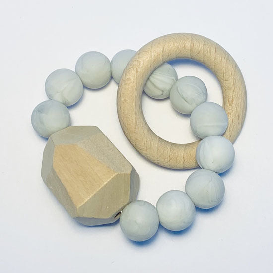 Sugar + Maple Silicone with Beechwood Teether - Gem Marble