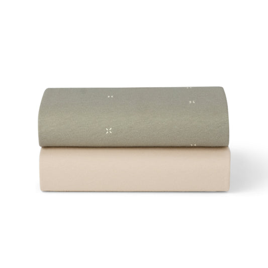 Snuz 2 Pack Fitted Sheets Bassinet - Sage/Cross