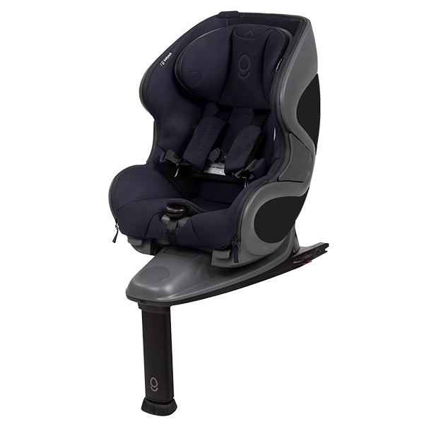 Babyark Classic Convertible Car Seat in Charcoal Grey and Midnight Blue Quarter Turn with Base