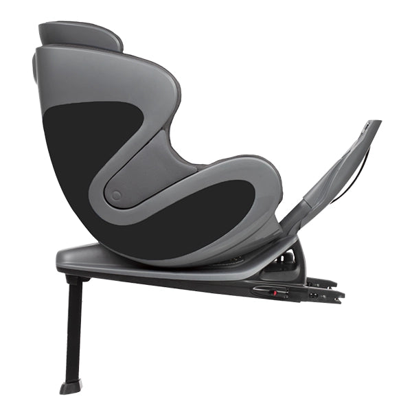 Babyark Classic Convertible Car Seat in Charcoal Grey and Glacier Ice Quarter Turn with Base Rear Facing View