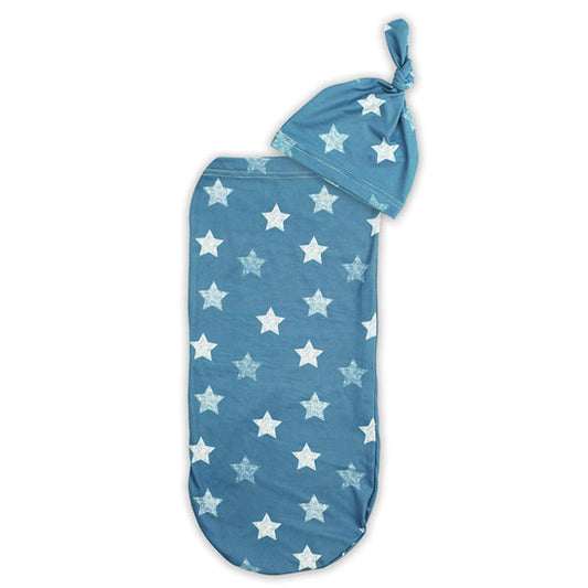 Itzy Ritzy Cocoon and Hat Swaddle Set in Blue Stars