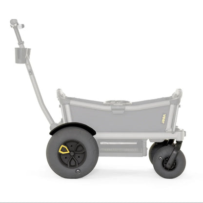 
A light gray stroller with a matching handle and two black wheels, shown from the side against a plain white background.