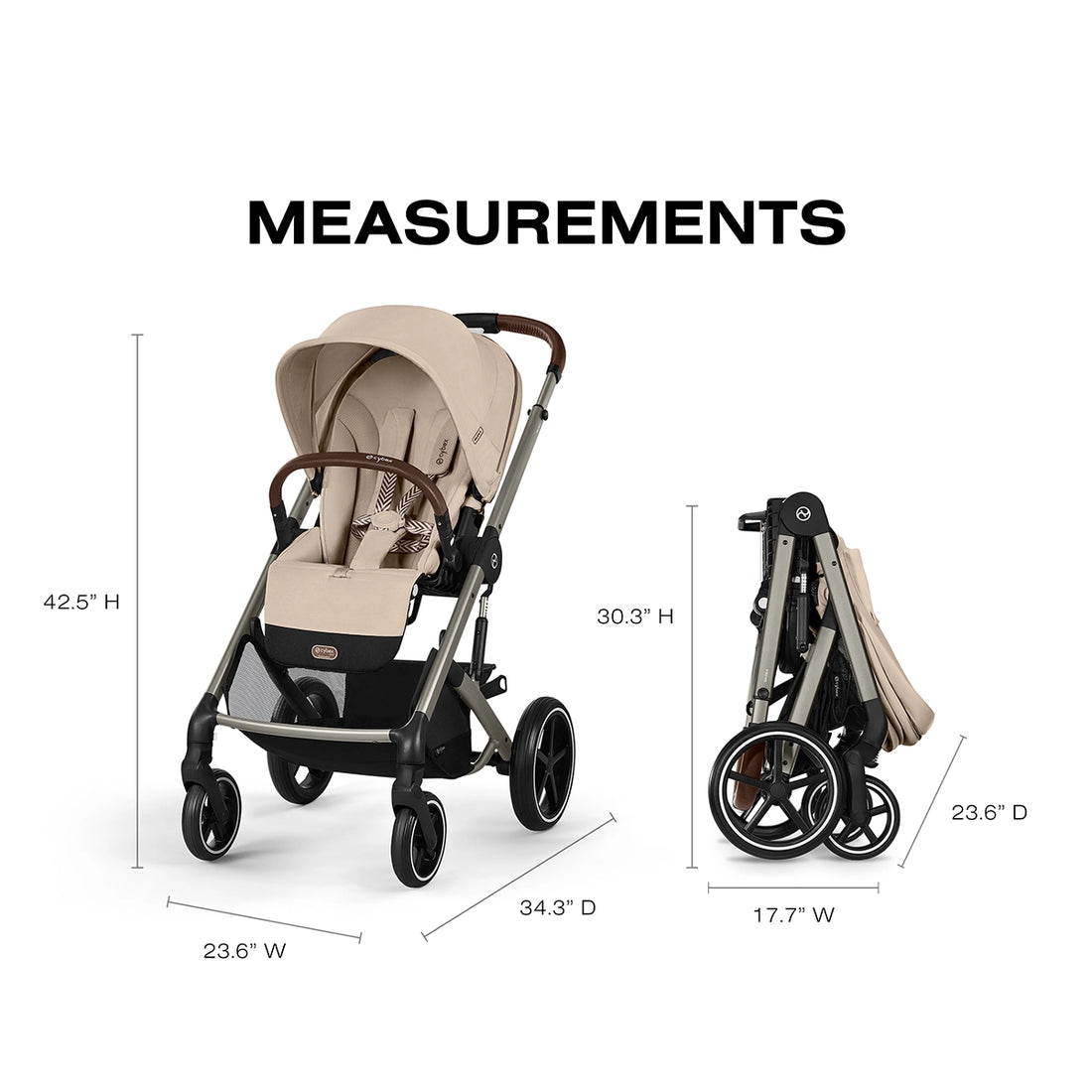 Cybex Balios S Lux Stroller Dimensions Open and Folded