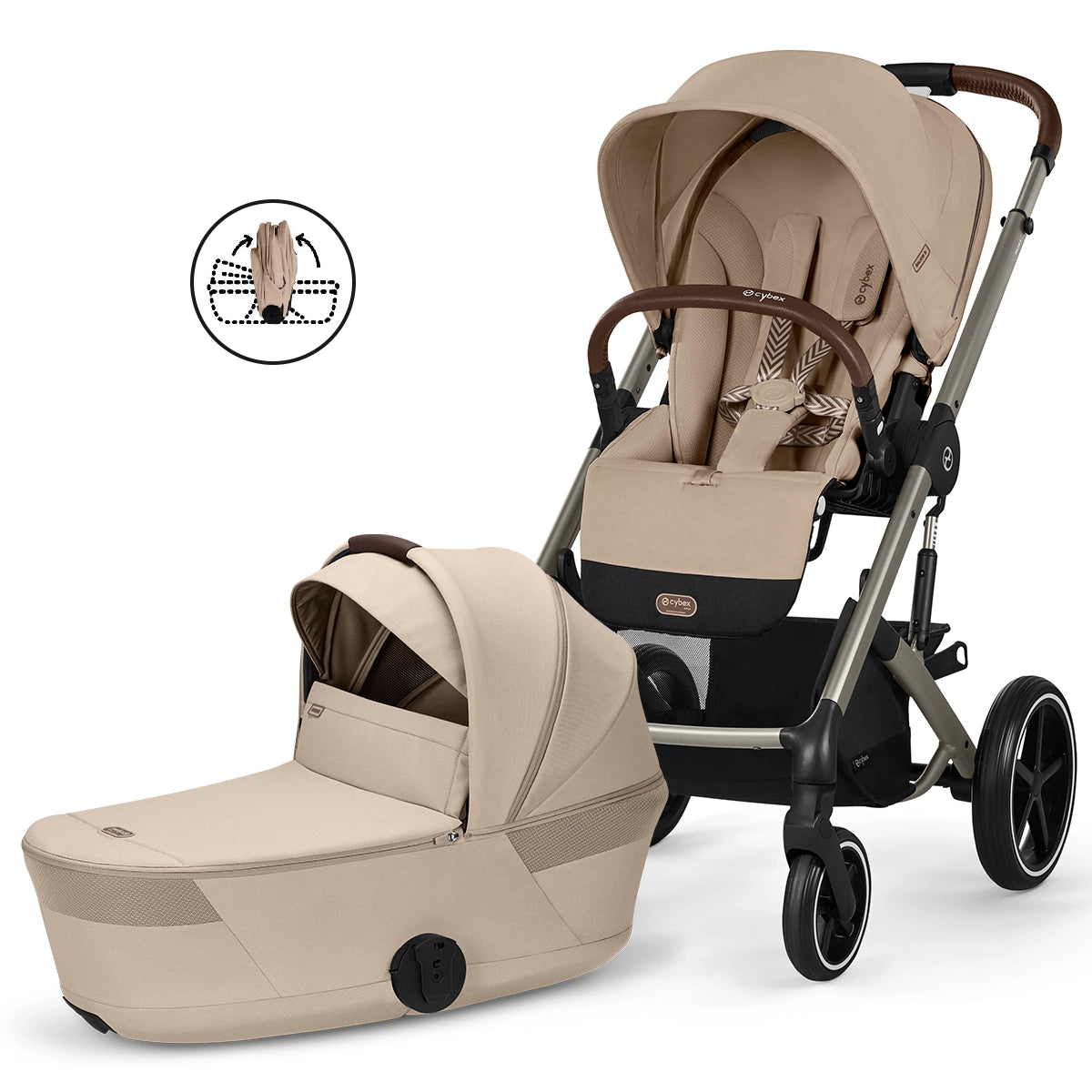 Cybex Balios S Lux Stroller with Fold Cot Newborn System Bundle in Almond Beige Hero Image