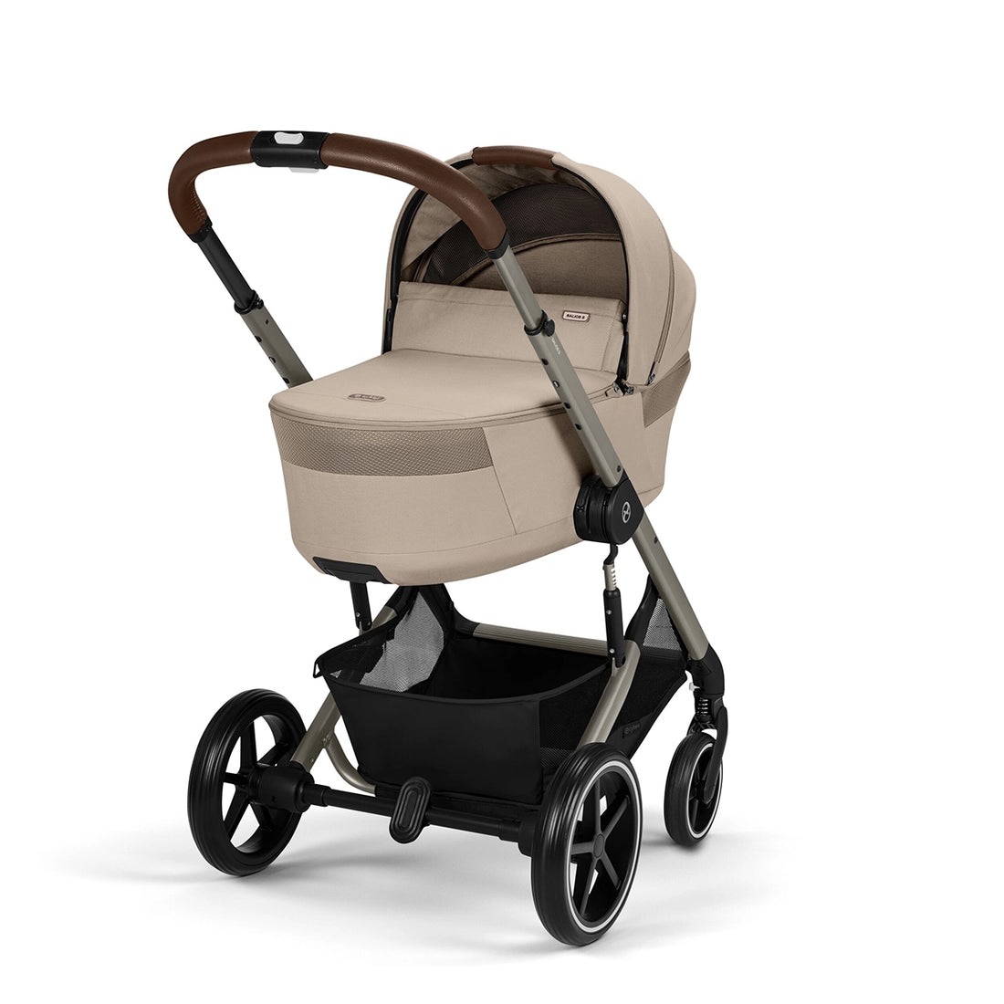 Cybex Balios Fold Cot on Balios S Lux Stroller Hero Image in Almond Beige