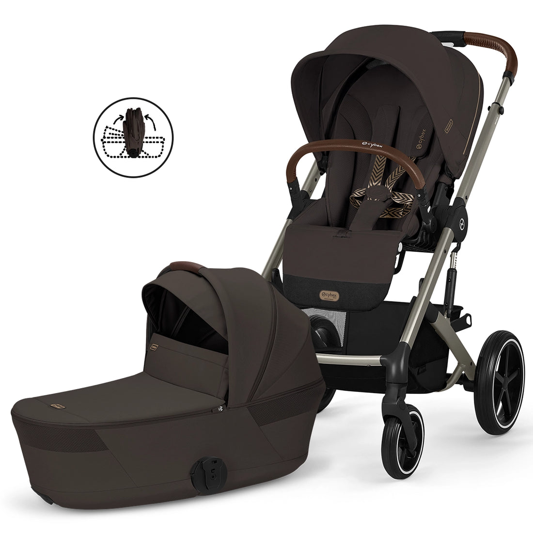
Cybex Balios S Lux Stroller with Fold Cot Newborn System Bundle in Chocolate Brown the most popular color as of launch