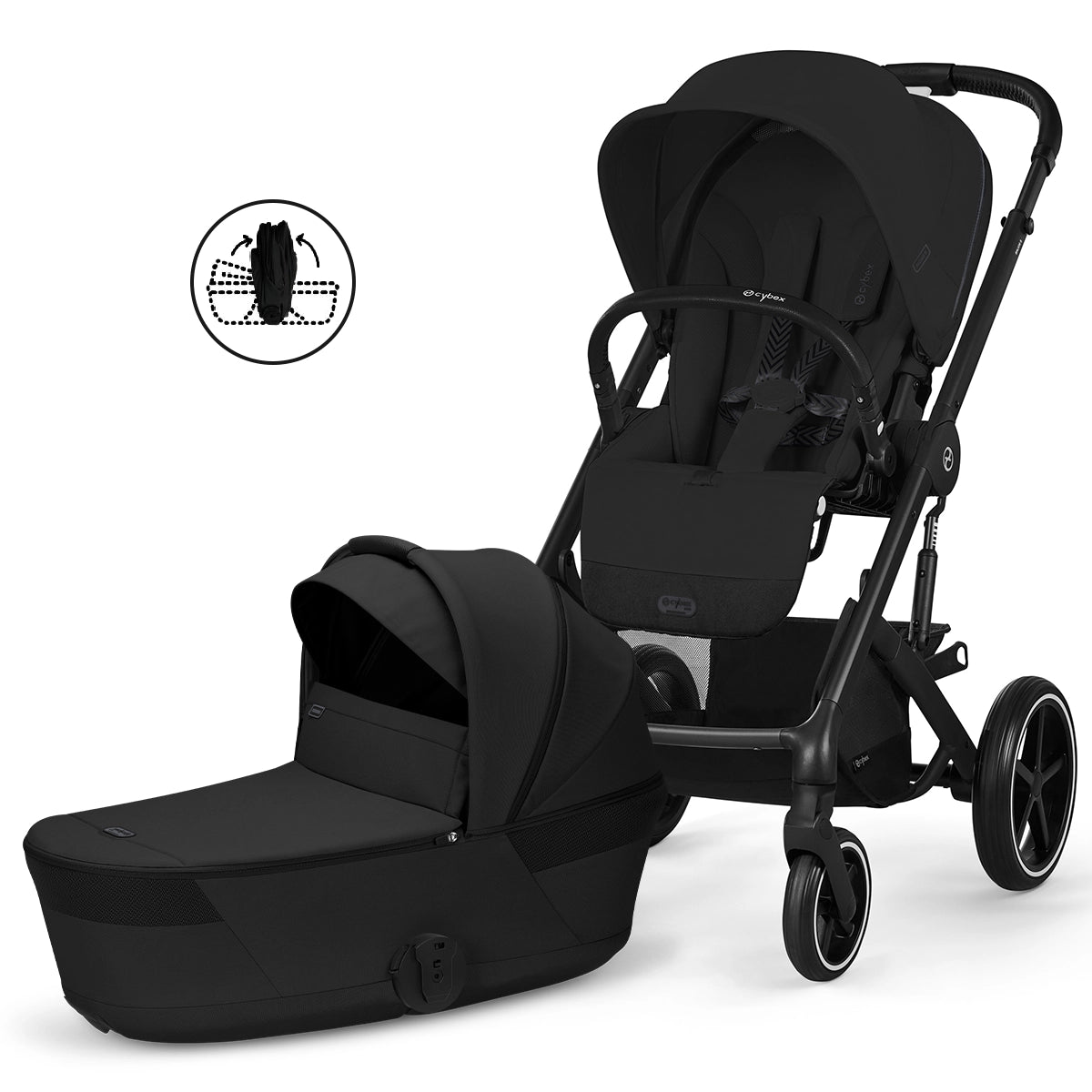 Cybex Balios S Lux Stroller with Fold Cot Newborn System Bundle in Moon Black Hero Image