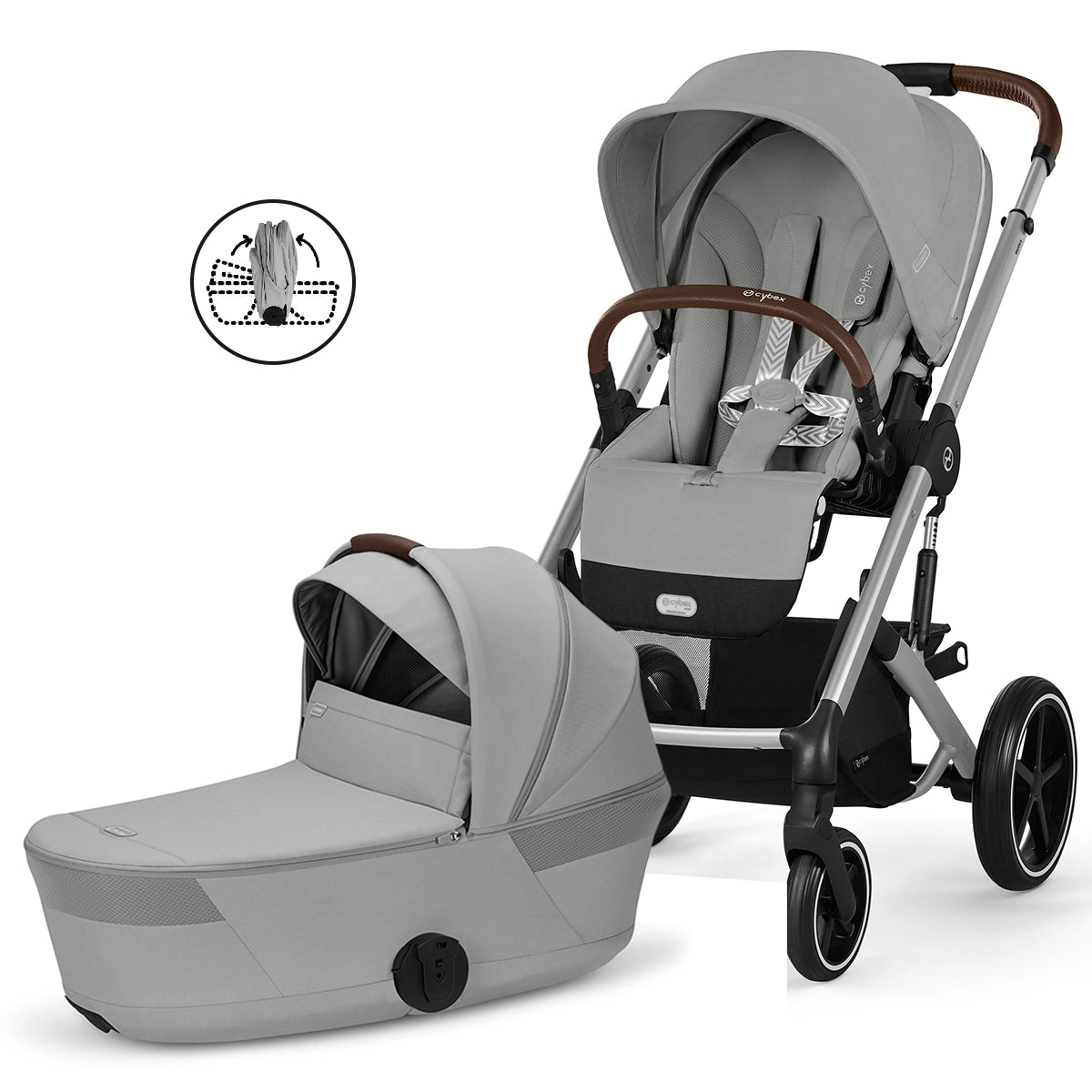 Cybex Balios S Lux Stroller with Fold Cot Newborn System Bundle in Stone Grey Hero Image
