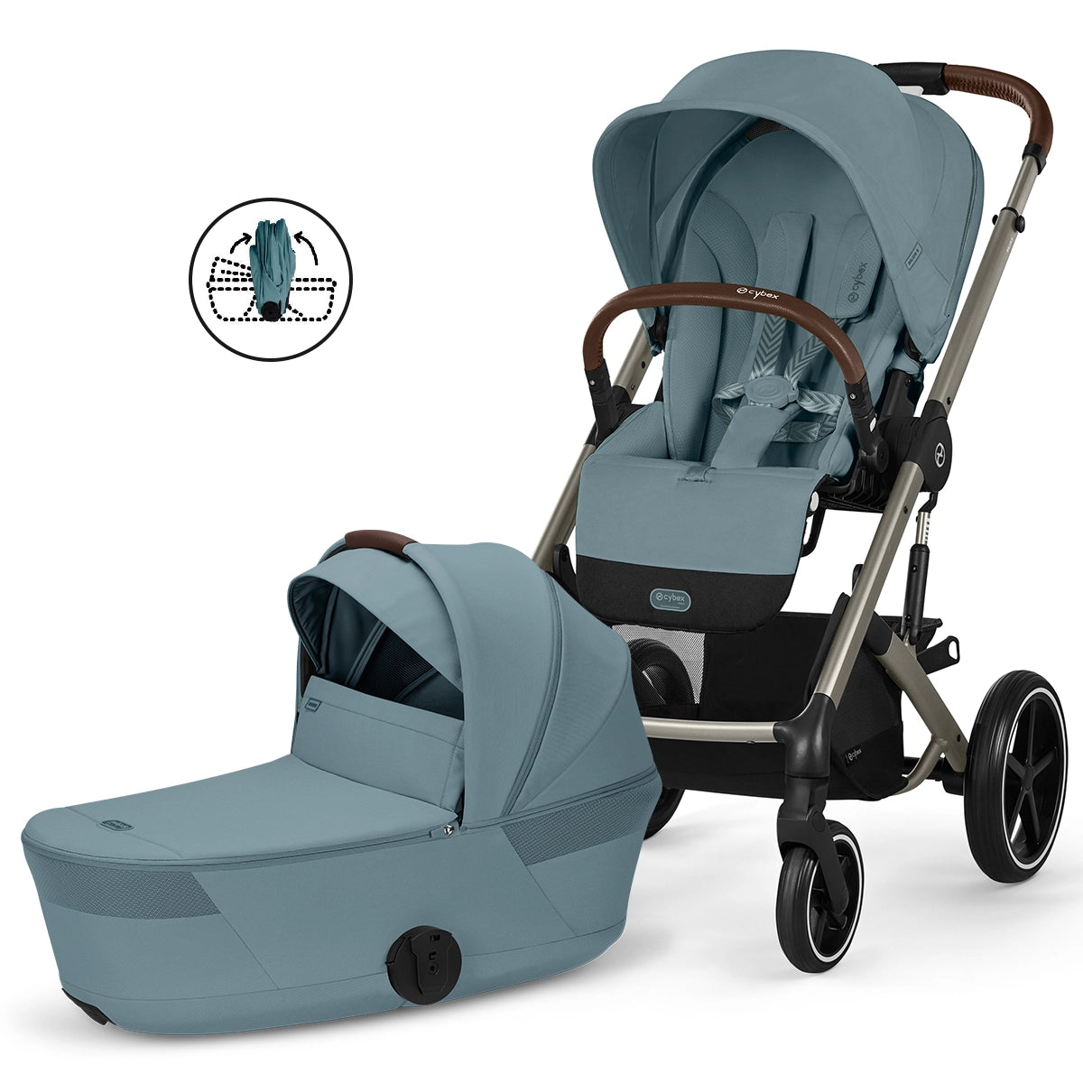 Cybex Balios S Lux Stroller with Fold Cot Newborn System Bundle in Stormy Blue Hero Image