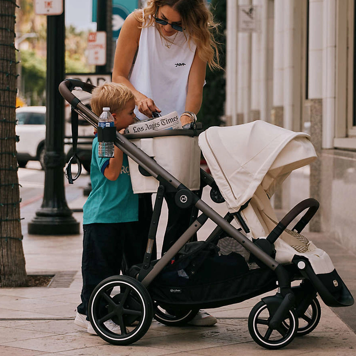 cybex single to double stroller Cybex Gazelle S Stroller Taupe Frame with Stormy Blue Seat
