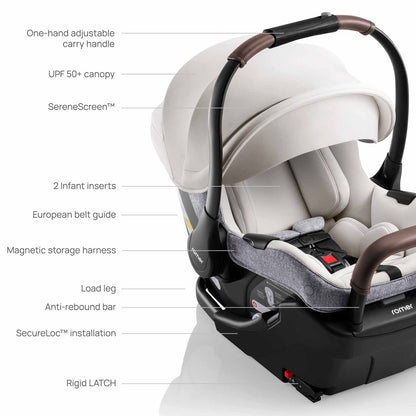 Romer Juni Infant Car Seat with Versa Base, SecureLoc Technology, Luxury Cover - Pearl