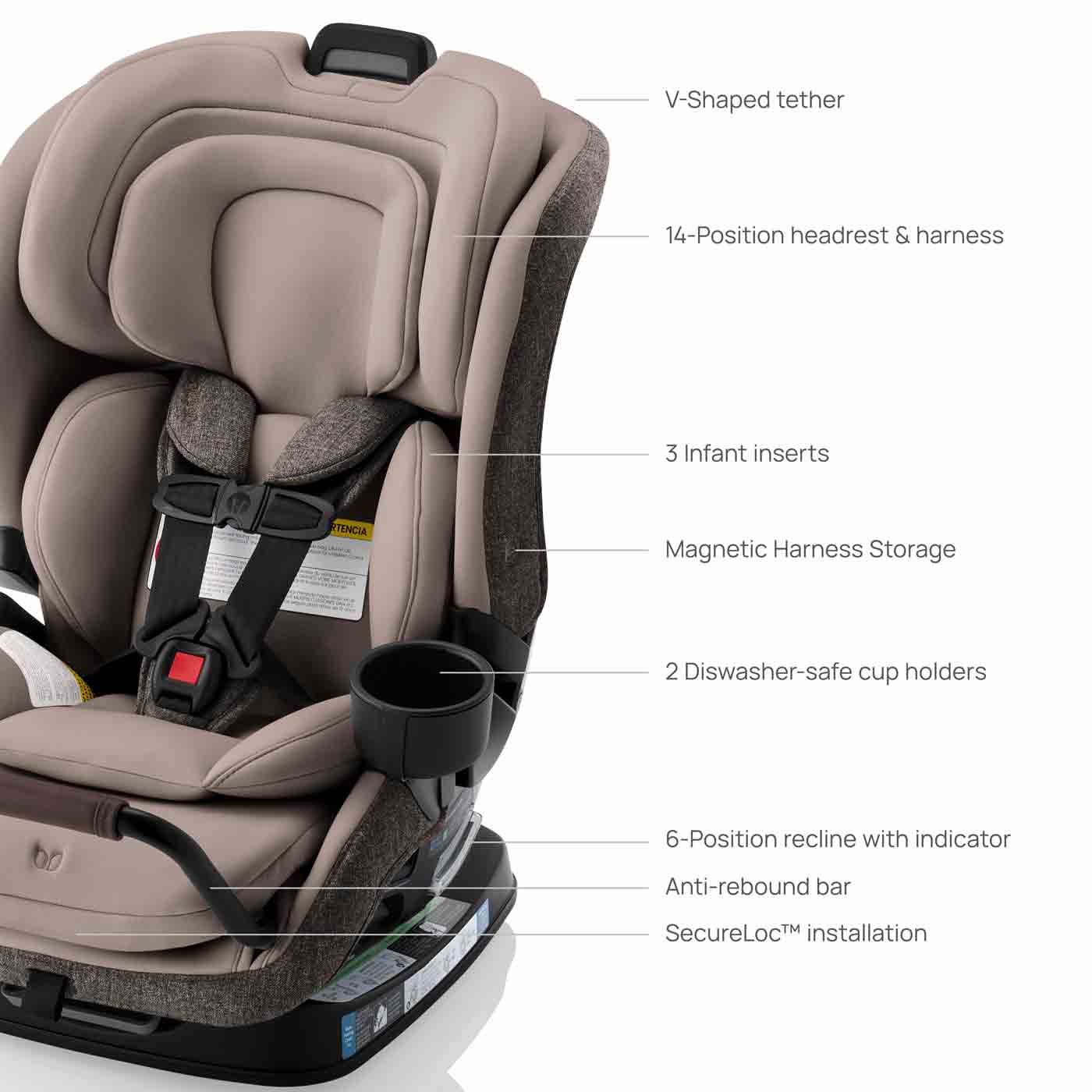 Romer Veni Convertible Car Seat, Two-Stage Car Seat with Slim 17” Design and SecureLoc - Truffle