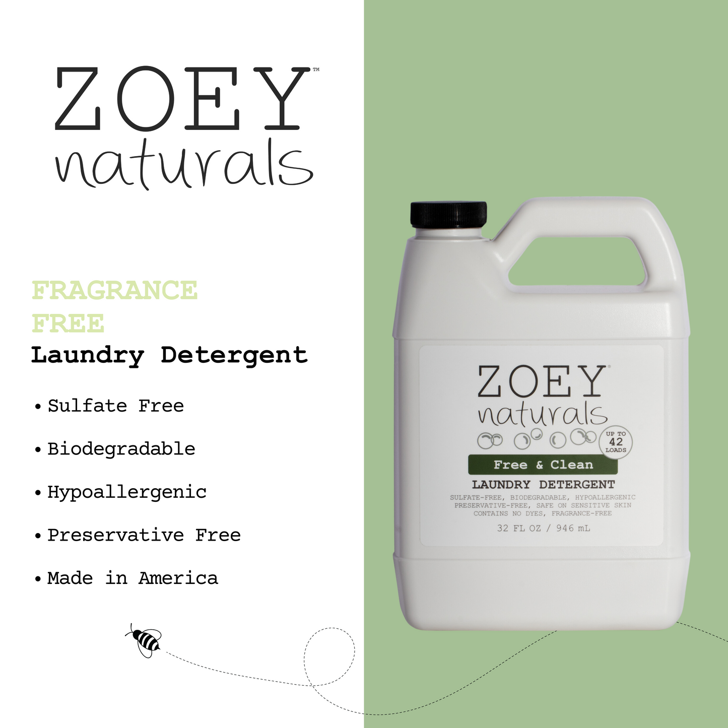 Zoet Naturals Free & Clean Laundry Detergent | Fragrance Free for Sensitive Skin, Plant Based