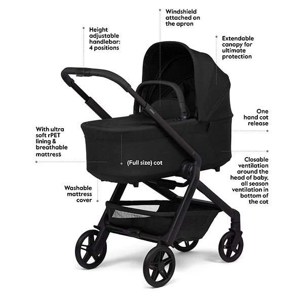 Joolz Hub² Compact Lightweight Stroller with Newborn Carry Cot in Space Black Details