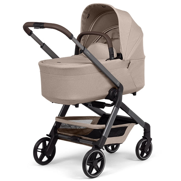 Joolz Hub² Compact Lightweight Stroller with Newborn Carry Cot in Sandy Taupe Quarter Turn