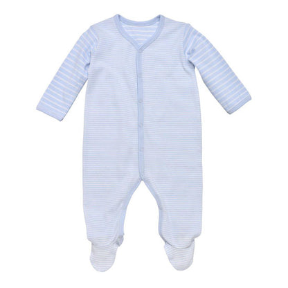 Under The Nile Organic Cotton Snap Front Footie with Mitts - Blue Stripe_thumb1