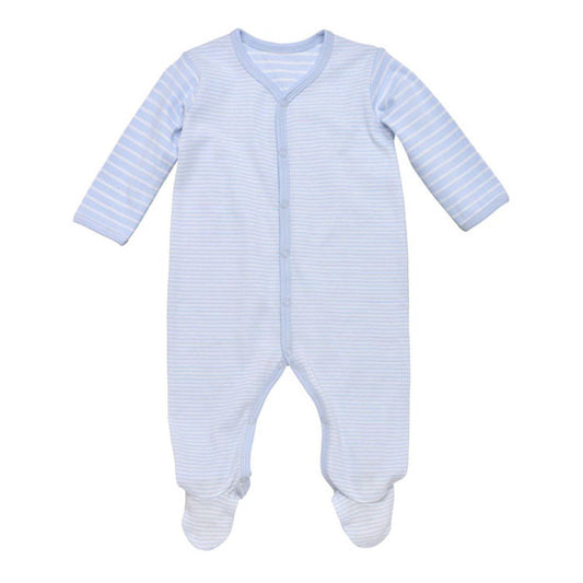 Under The Nile Organic Cotton Snap Front Footie with Mitts - Blue Stripe_thumb1