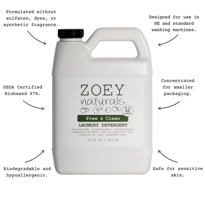 Zoet Naturals Free & Clean Laundry Detergent | Fragrance Free for Sensitive Skin, Plant Based