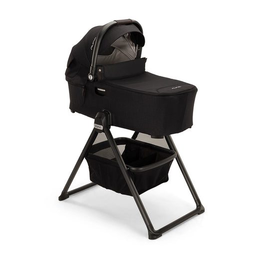 Nuna Demi Series Bassinet on Stand Product Hero Image in Chocolate Caviar