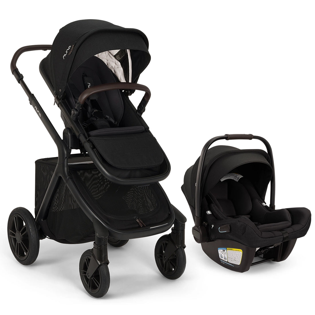 
Black Nuna stroller set with matching infant car seat.