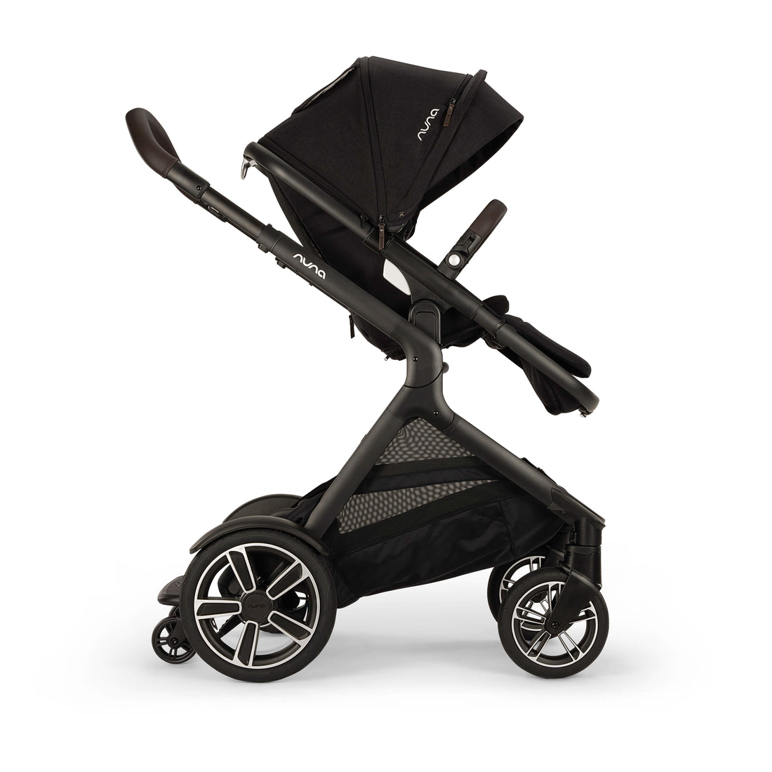 
Nuna Demi Next in Chocolate Caviar Profile View with Rider Board now available at Kidsland