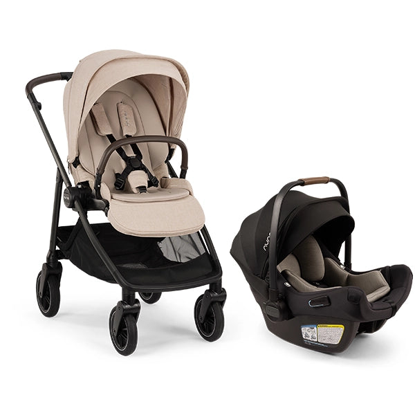 Nuna Swiv in Biscotti with PIPA Aire Infant Car Seat in Caviar
