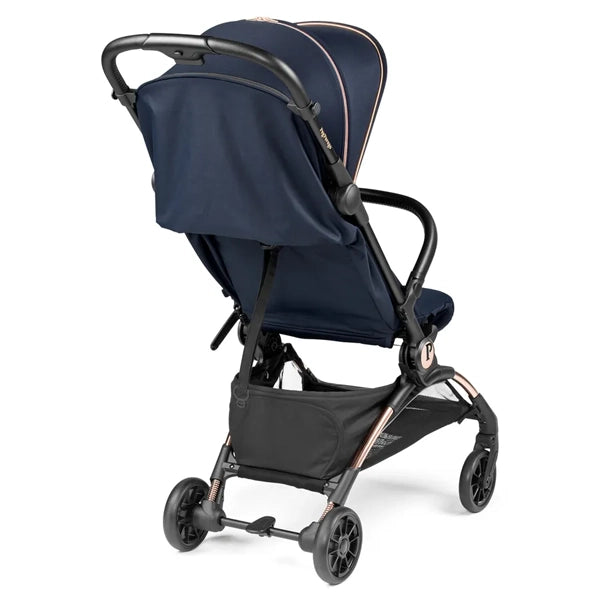 Peg Perego Volo Travel Stroller in Blue Shine Quarter Turn Back View Product Image