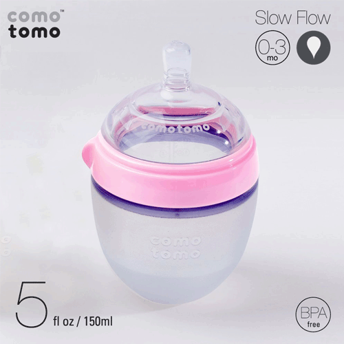Comotomo Natural Feel Baby Bottle - 5 oz  - Pink-2