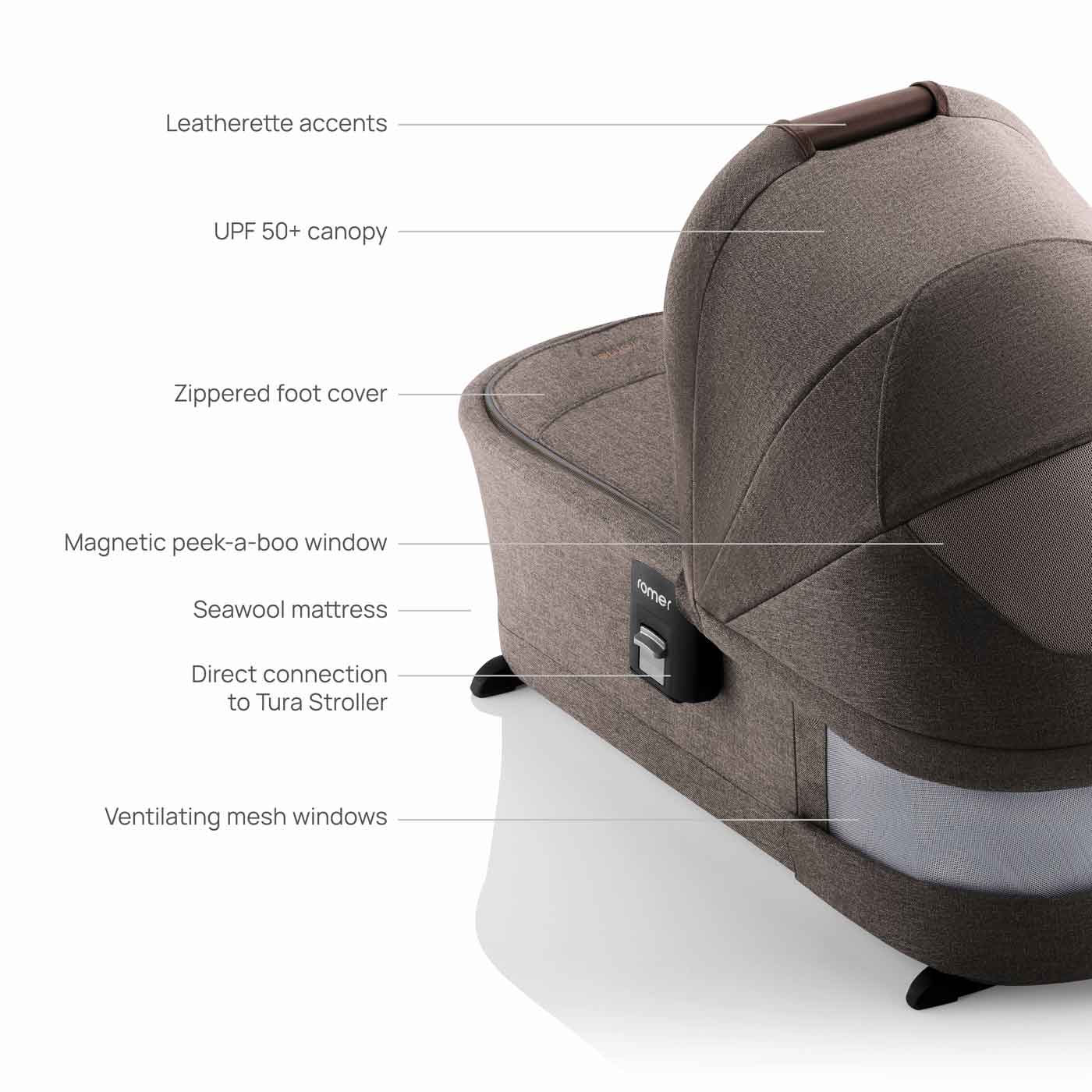 Romer Sera Bassinet for Tura Stroller, Portable Baby Bassinet - Truffle