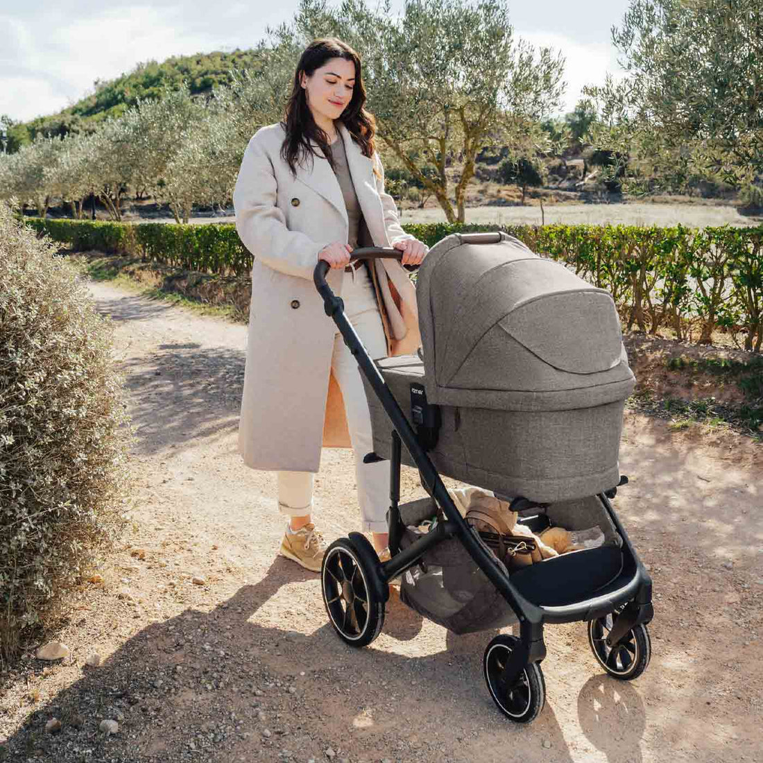 Romer Tura Stroller, Portable Toddler and Baby Stroller + Stroller Bassinet - Truffle