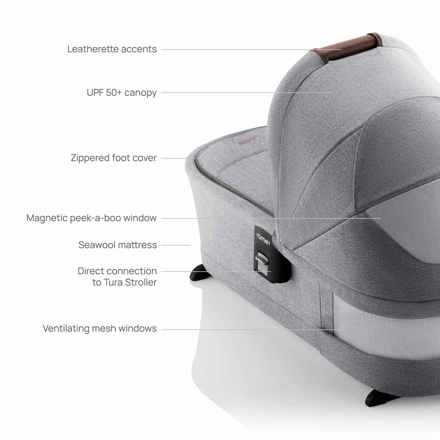 Romer Sera Bassinet for Tura Stroller, Portable Baby Bassinet - Pearl