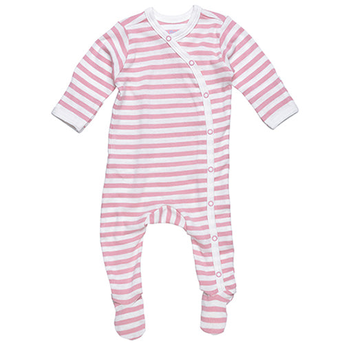 Under The Nile Side Snap Footie - Blush/Off White Stripe-1