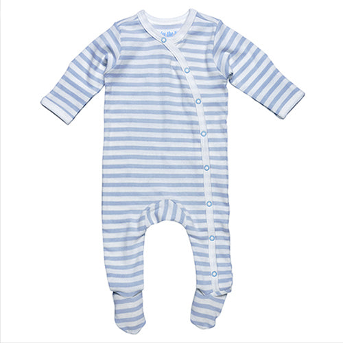 Under The Nile Side Snap Footie - Ice Blue/Off White Stripe-1