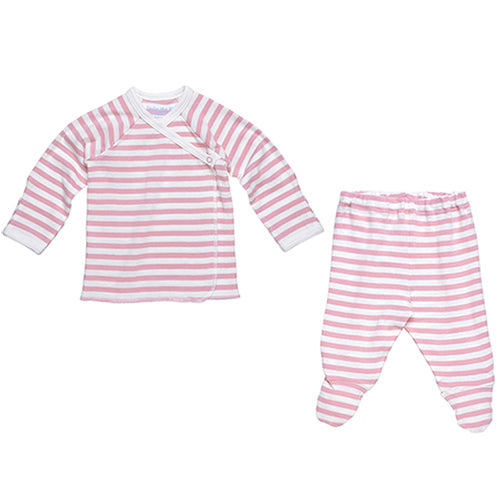 Under The Nile Side Snap Layette Set - Blush/Off White Stripe-1
