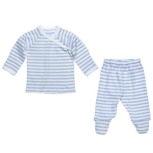 Under The Nile Side Snap Layette Set - Ice Blue/Off White Stripe-1