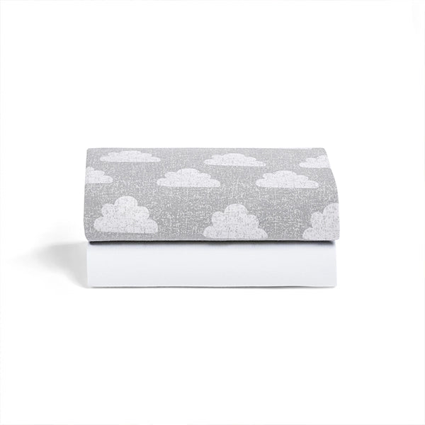 Snuz SnuzPod4 Fitted Sheets - 2 Pack in Grey Cloud Folded