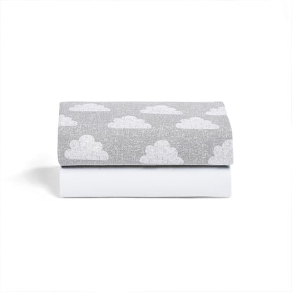 Snuz SnuzPod4 Fitted Sheets - 2 Pack in Grey Cloud Folded