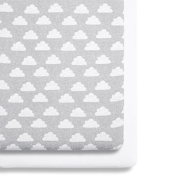 Snuz SnuzPod4 Fitted Sheets - 2 Pack in Grey Cloud Print