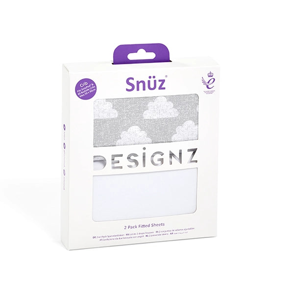 Snuz SnuzPod4 Fitted Sheets - 2 Pack in Grey Cloud Packaging