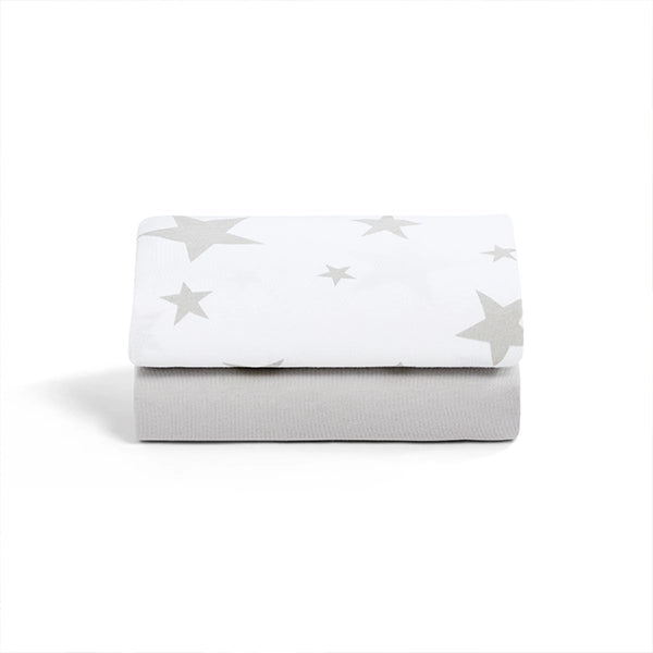 Snuz SnuzPod4 Fitted Sheets - 2 Pack in Grey Star Folded